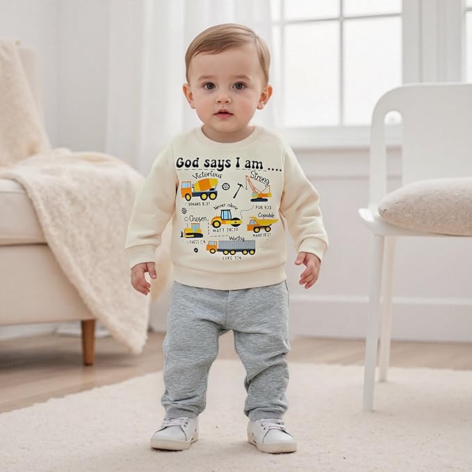 Baby Boy Fall Clothes Set Long Sleeve Truck Tractor Print Sweatshirt Pants Toddler Infant Outfits 6 12 18 24 Months 2T