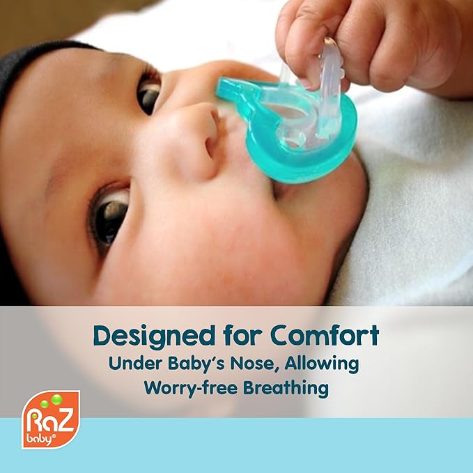 RaZbaby Jollypop Pacifier for Babies 3 Months and Up, USA Made, Natural Shaped Orthodontic Binky, Lovingly Shared in NICUs & Hospitals Worldwide, Medical-Grade 100% BPA-Free - 6 Pack - Blue