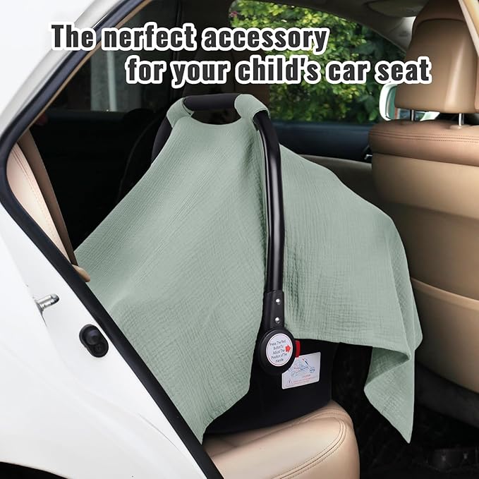 Metplus Muslin Car Seat Cover for Babies - Carseat Stroller Cover Infant Stroller Covers for Boys and Girls, Breathable & Lightweight, Fits Most Strollers & Baby Car Seats