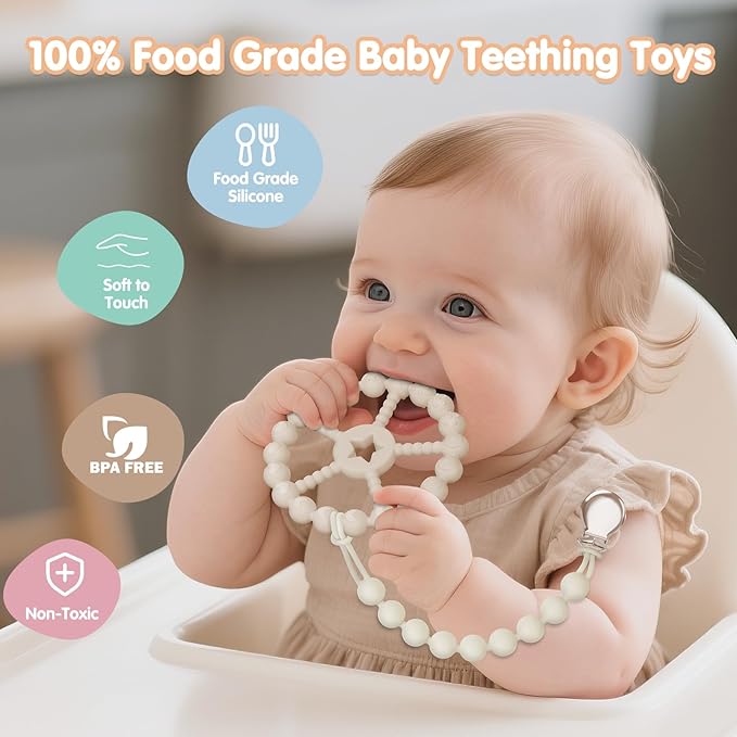 Baby Teething Toys 3-12 Months - Loviomad 3 Pack Ring Teether Baby Toys, Newborn Infant Essentials, Food Grade Silicone Teething Toys for Babies 6-12 Months, Shower Gifts Teething Relief (Girl/Boy)