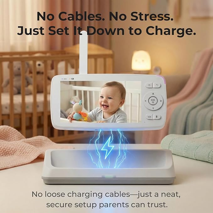 Smart Baby Monitor with 1080P Camera, Night Vision, 2-Way Audio & Cry Detection | No WiFi, Temp Sensor, 1000ft Range, Rechargeable Parent Unit for Nursery