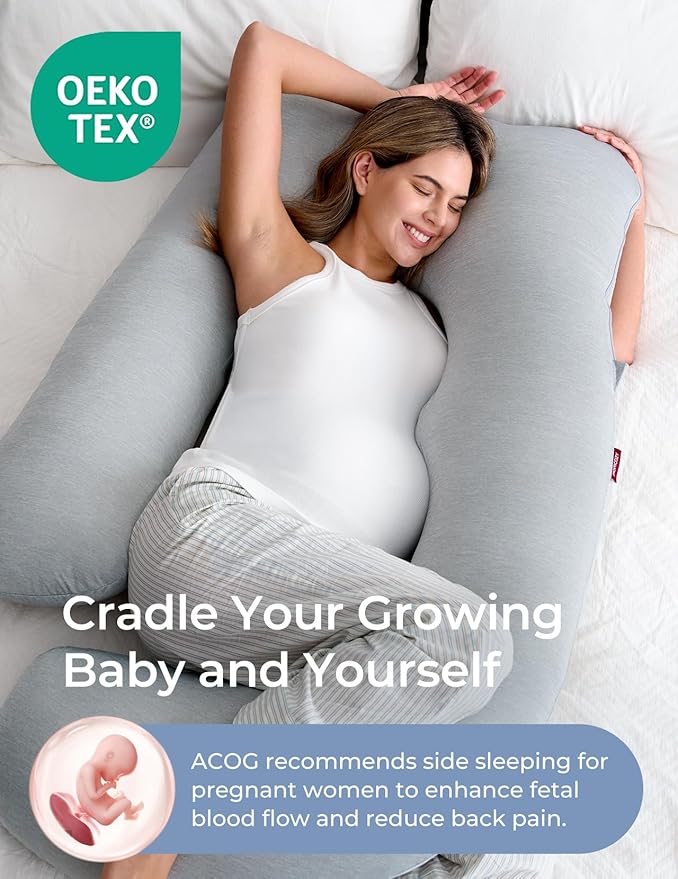 Momcozy Pregnancy Pillows with Cooling Cover, U-Shaped Full Body Maternity Pillow for Side Sleepers 57 Inch - Support for Back, Hip, Belly, Legs for Pregnant Women