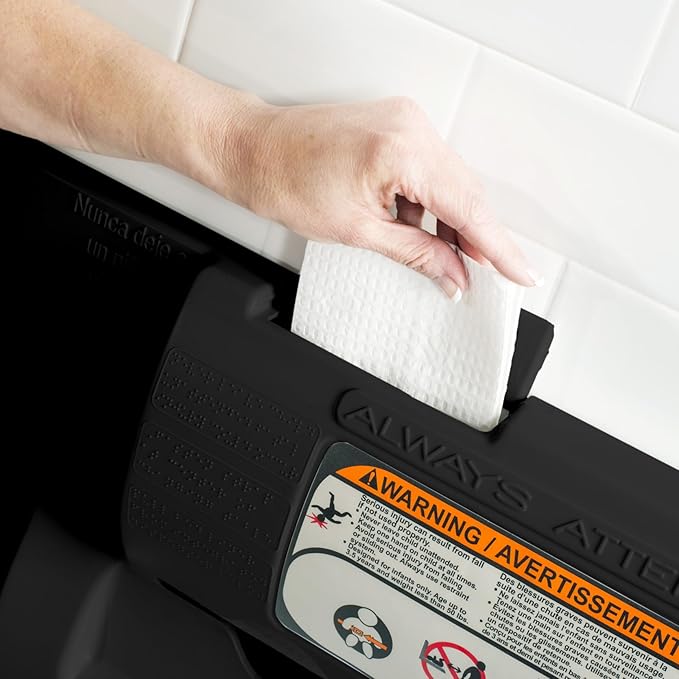 Foundations Classic Horizontal Baby Changing Station w/EZ Mount Backer Plate, Wall Mounted, One Handed Adjustable Safety Strap & Liner Dispenser, Black (100-EH-BP-02)