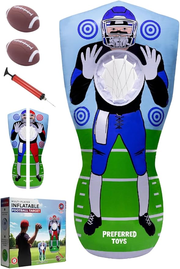 Inflatable Football Target – Double-Sided Toss Training Game with Mini Footballs – Super Bowl Party Game for Kids and Adults – Indoor & Outdoor Backyard Fun – 65 Inch