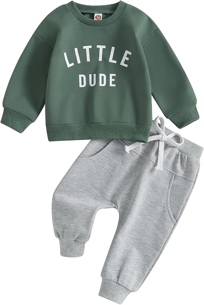 wdehow Toddler Baby Boy 2Pcs Outfits Letters Print Pullover Tops + Drawstring Pants Set Fall Winter Clothes
