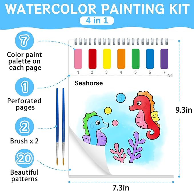 SOCOLER Paint with Water Coloring Books for Toddlers,Sea World Theme Mess Free Watercolor Painting Papers for Kids Water Color Paint Kit Art Craft Gift for Ages 1-3,4-8