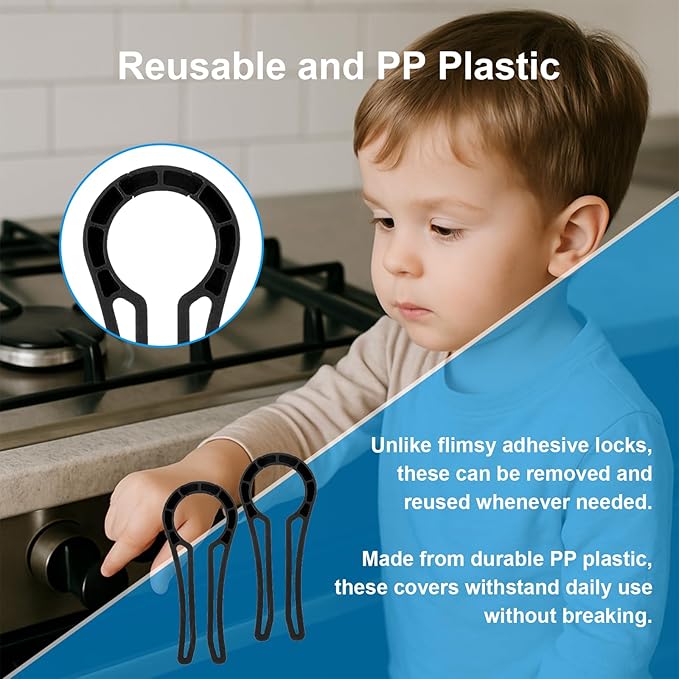 Gas Stove Knob Lock for Kids & Pets Safety,Gas Knob Lock to Effectively Prevent Accidental Touch,Easy to Install,Reusable PP Material,Fits Most Kitchen Sizes（BLACK,4PACK）