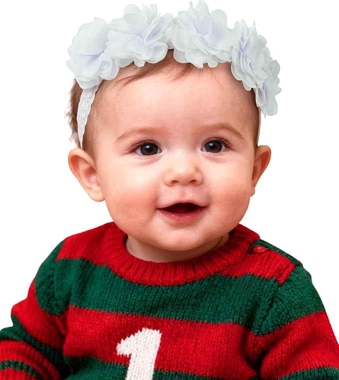 Fmeida Baby Girls Headbands for 4-24M | Soft Flower Crown (Fits 14.96"-18.89" Head)