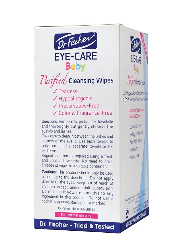 Purified, Non Irritating, Tear Free, Hypoallergenic & Sensitive Approved Baby Eyelid Wipes by Dr. Fischer – Pre-moistened, Rinse Free and Pediatrician Recommended (6)