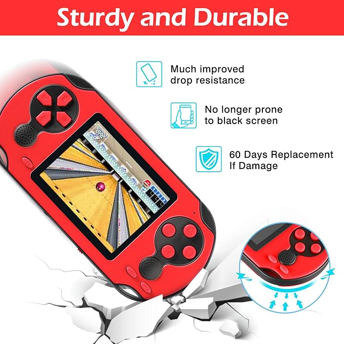 16 Bit Handheld Game for Kids Adults, 3.0'' Large Screen Preloaded 230 HD Classic Retro Video Games with USB Rechargeable Battery & 3 Game Cartridges for Birthday Gift for Kids 4-12 (Red)