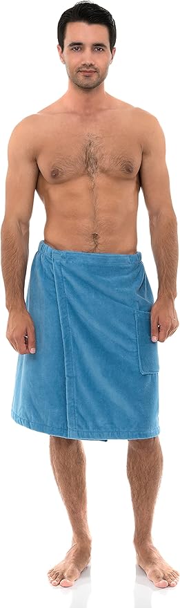 TowelSelections Mens Cotton Shower Wrap Adjustable Terry Velour Spa Bath Towel Wrap Sauna Gym Towels for Men