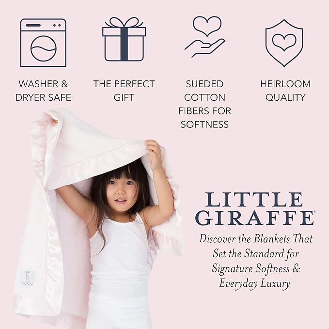 Little Giraffe Baby Blanket - Chenille Soft Blanket with Satin Trim - Baby Stroller Blanket - Newborn Baby Essentials & Gifts - 29" x 35" - Pink
