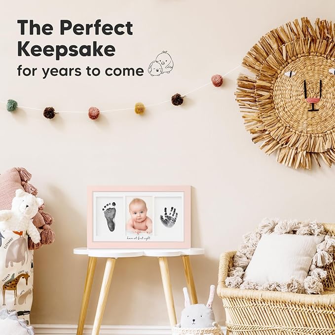 Inkless Hand and Footprint Kit, Boy, Girl, Newborn Keepsake - No Mess Ink Pad for Baby Handprint, Clean Touch Paw Print Kit for Dog Picture Frame, Personalized Baby Christmas Shower Gifts(Petal Pink)