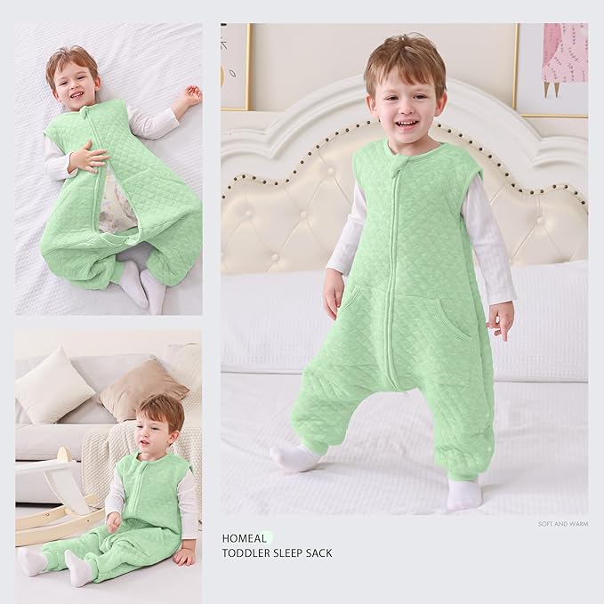 HOMEAL 1.0 TOG Toddler Sleep Sacks, Sleeveless Baby Sleep Sack with Feet, Breathable Toddler Wearable Blanket, 2T-3T, Sage