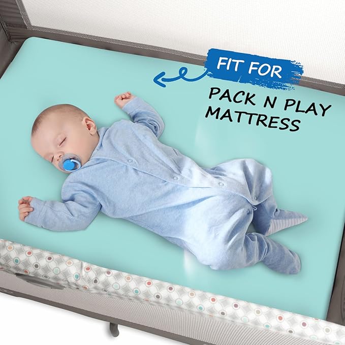 Pack and Play Sheets Boy Girl, 2 Pack Portable Playard Sheet Fits for Graco Pack N Play, Snug Fit Breathable Soft Fitted Playpen Sheet, Mini Crib Sheets, Blue & Pink