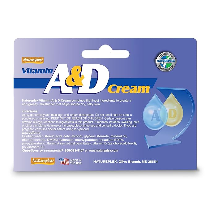 Natureplex A&D Cream 1.5 oz - For Diaper Rash and Skin Irritation, Healing Cream for Dry and Cracking Skin, Formulated With Vitamin A and D - Made in USA