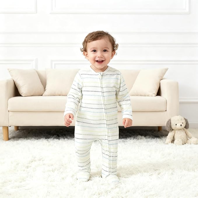 Baby Footie Jumpsuit, 100% Cotton Long Sleeve Footed Romper, Summer Outfit for 0-12 Months