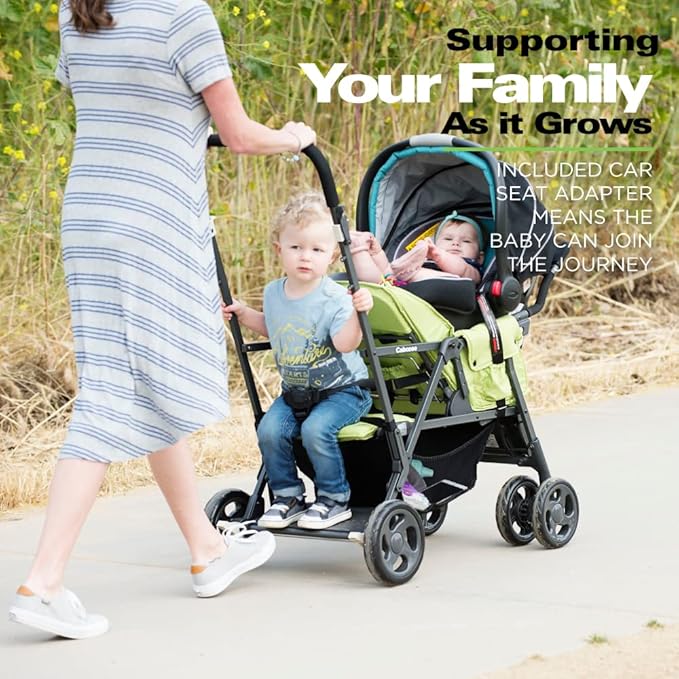 Joovy Caboose Sit and Stand Double Stroller with Rear Bench and Standing Platform, 3-Way Reclining Seats, Optional Rear Seat, and Universal Car Seat Adapter (Black)