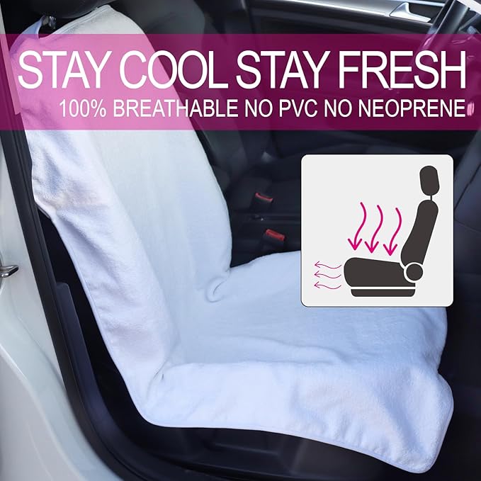 Car Seat Towel Covers Front Seats Protector for Gym and Workout, Automotive Washable Driver Cars Seat Sweat Cover for Dog, Compatible with Tesla Model Y Juniper/3/X/S (Fleece White, 1Pcs)