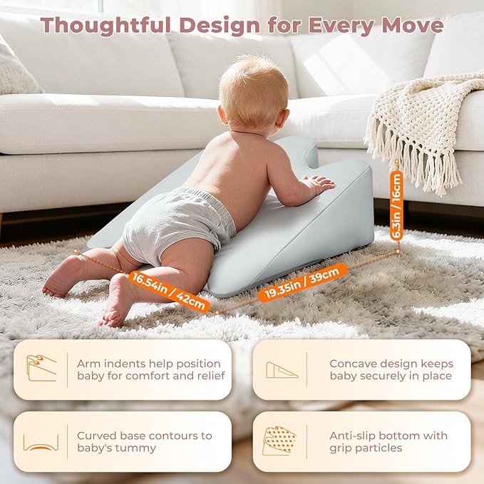 Nursing Reflux Prop for Baby Gas, Colic Relief & Burp, Tummy Time Pillow for Feeding, Neck, Shoulder and Body Support, Activity Support for Newborns and Infant 0-12 Months - Grey