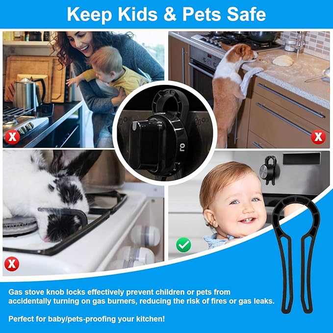 Gas Stove Knob Lock for Kids & Pets Safety,Gas Knob Lock to Effectively Prevent Accidental Touch,Easy to Install,Reusable PP Material,Fits Most Kitchen Sizes（BLACK,5PACK）