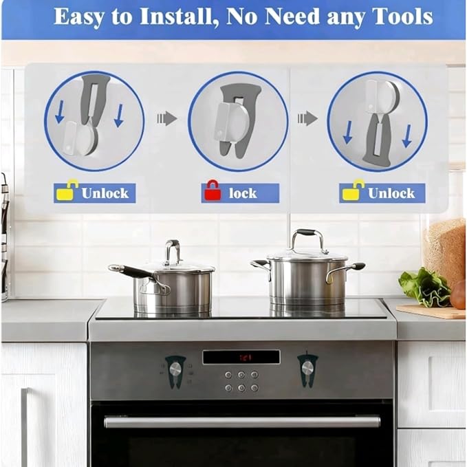 TIianMeimate Universal Stove Knob Locks (5-Pack-Gray) - Child Proof Gas Stove Safety Lock with Key, Easy Install No Tools Needed, Heat Resistant Baby Proofing Essentials for Kitchen Cooktop
