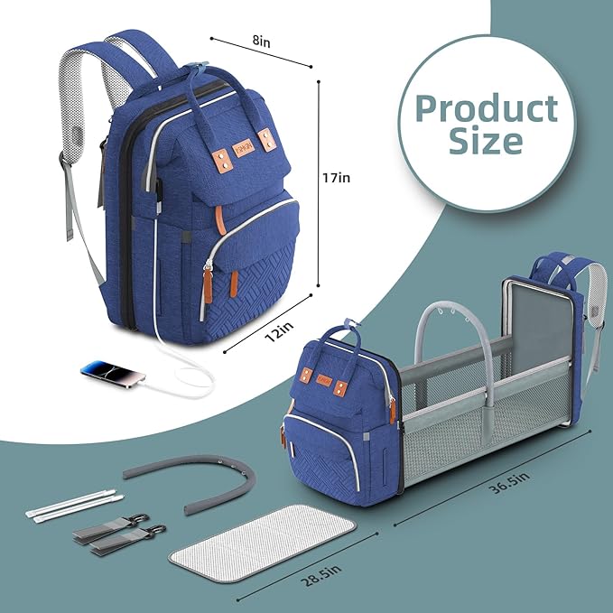 Diaper Bag Backpack with Changing Station, Large Diaper Bag, Multifunctional Diaper Bag, Blue