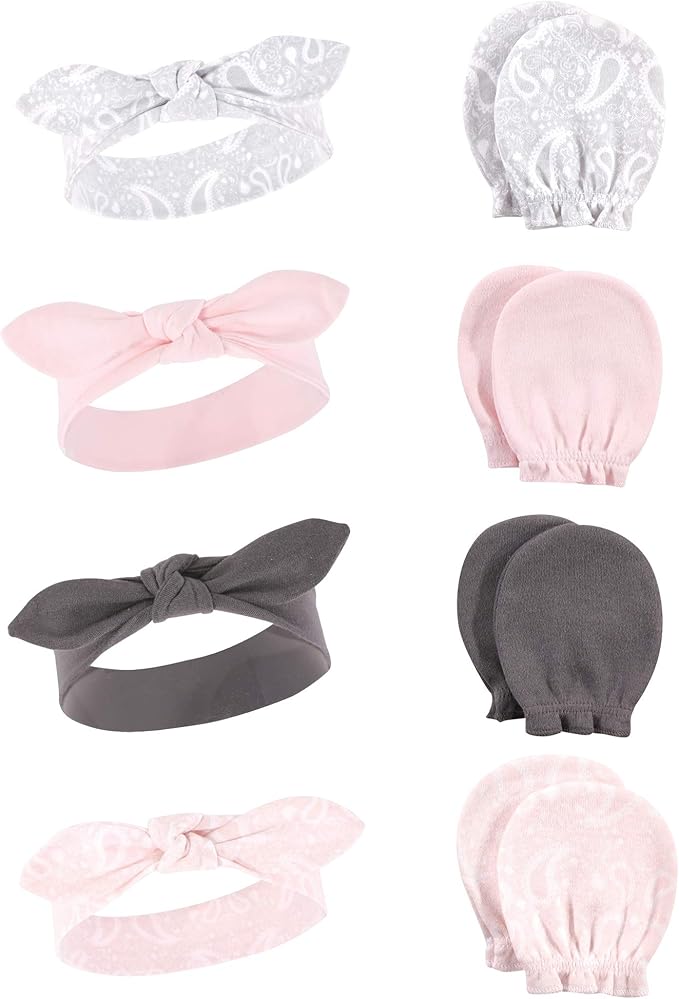 Hudson Baby baby-girls Cotton Headband and Scratch Mitten Set