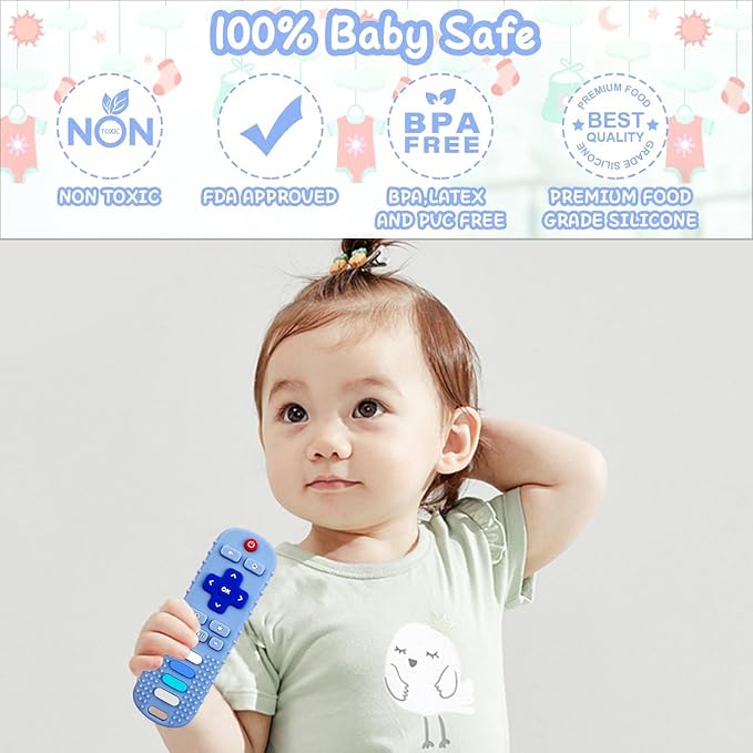 YAPROMO 2Pcs Teething Toys, Silicone TV Remote Teethers for Baby Toy Remote Teethetr for Infant Toddler Kids/Boy/Girl, BPA Free and Refrigerator Safe