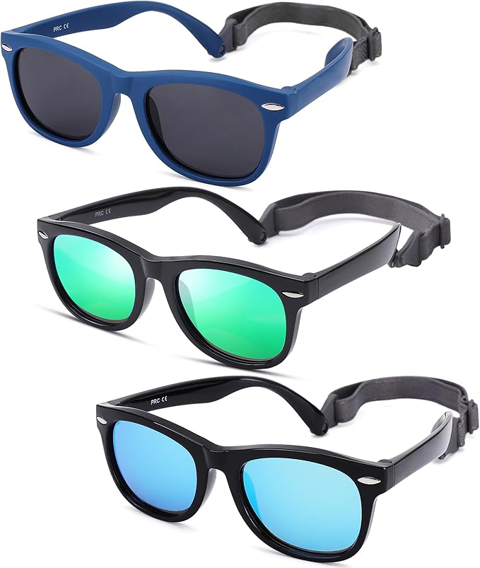 Polarized Baby Sunglasses with Strap - Unbreakable Flexible Infant Sunglasses for Toddlers Age 0-24 Months