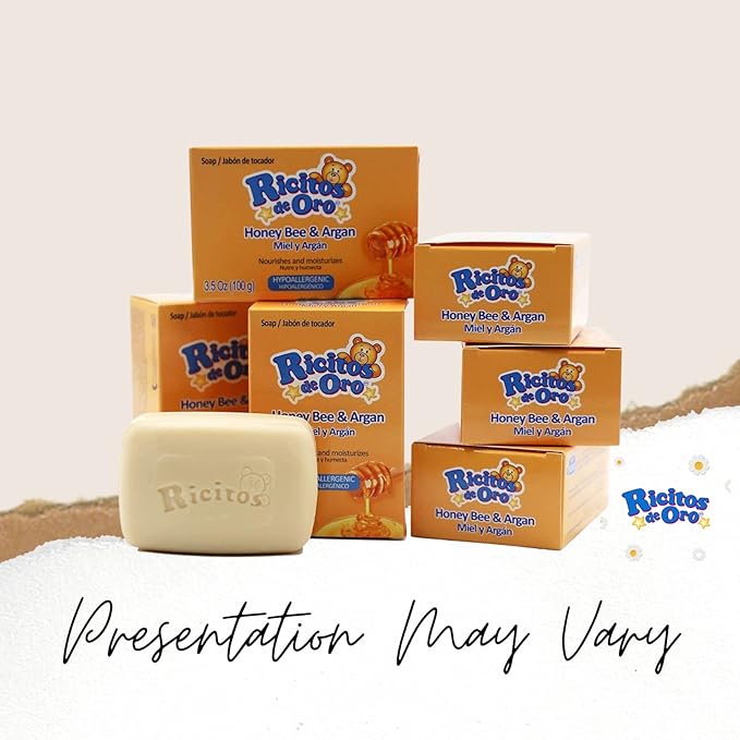 Ricitos de Oro Honey Bee Bar Soap, Hypoallergenic Bar Soap, Assists in Moisturizing Baby's Skin, Delicate Skin, 6-Pack of 3.5 Oz, 6 Bar Soaps.