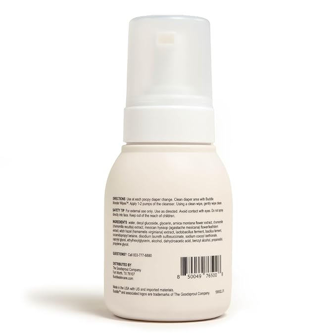 Buddle Clean Cheeks Foam Cleanser No-Rinse Baby Cleansing for Sensitive Skin, Paraben & Fragrance-Free, Pediatrician & Dermatologist Tested, 6.7oz