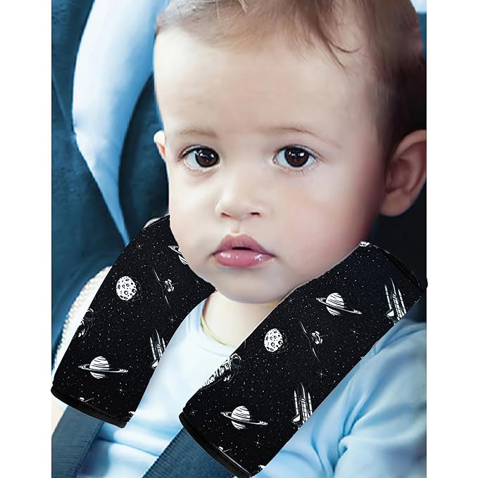 2 Pack VegaPunkLab Seat Straps Shoulder Pads for Kids - Seat Belt Cover Pad, Perfect for Car Booster Seats, Strollers, High Chair, Backpacks, and More, Cosmonaut