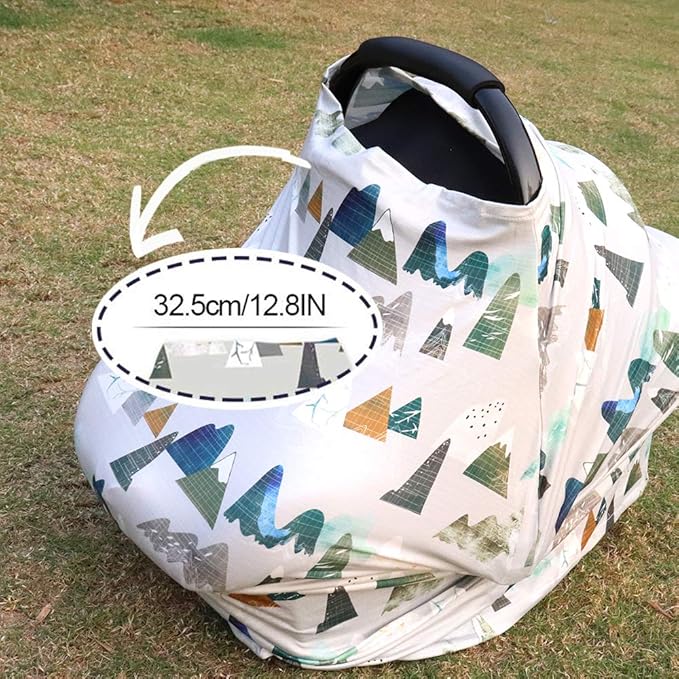 Baby Carseat Cover with Beanie, Adventure Mountain Infant Carseat Canopy for Boys Girls, Nursing Cover Breastfeeding Scarf for Mom, for Stroller High Chair Shopping Cart