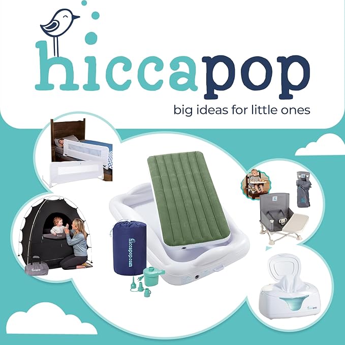 Hiccapop Inflatable Toddler Travel Bed with Safety Bumpers [4-Sided], Portable Toddler Bed for Kids, Toddler Air Mattress, Kids Air Mattress - Sage Green