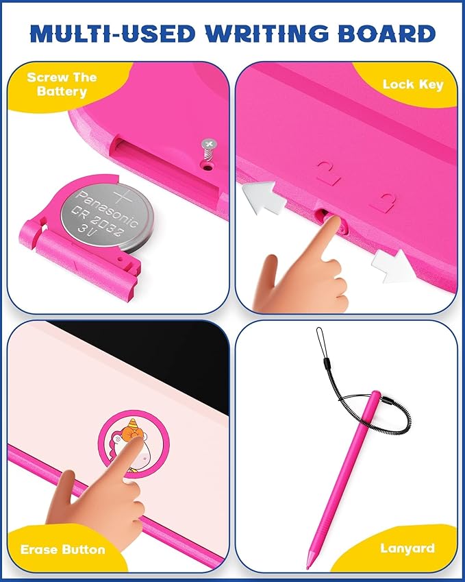 bravokids Girl Toys LCD Writing Tablet - 8.5 Inch Kids Doodle Board Educational Learning Drawing Pad Birthday Gifts for 3 4 5 6 7 8 Year Old Girls Boys (Pink)