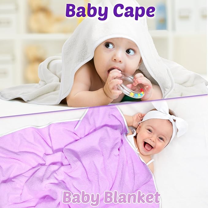 Reginary 4 Pack Baby Hooded Towels Coral Fleece Baby Bath Towels 30 x 30 Inch Soft Absorbent Hooded Bath Blanket for Newborn Toddler Infant Boy Girl Shower Gift Supplies (Beige, Purple)