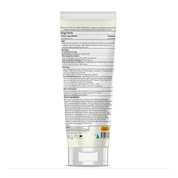 Hello Bello Mineral SPF 55 Sunscreen Lotion with Prebiotics, Water Resistant and Reef Friendly Sun Protection for Babies and Kids, 3 fl oz (Pack of 1)