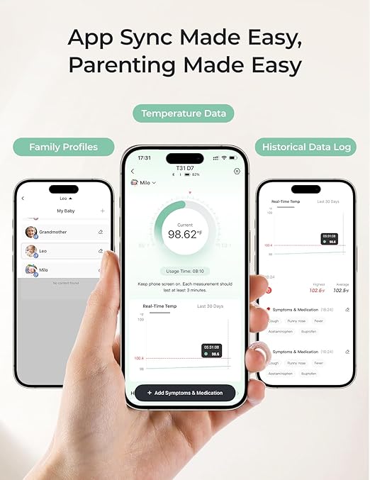 Momcozy Wearable Digital Thermometer for Baby, Medical-Grade Accurate Smart Thermometer, Instant Reads, APP Real-time Monitoring for Infants & Kids, Hypoallergenic 3M Stiker,Bluetooth, 180H Lasting