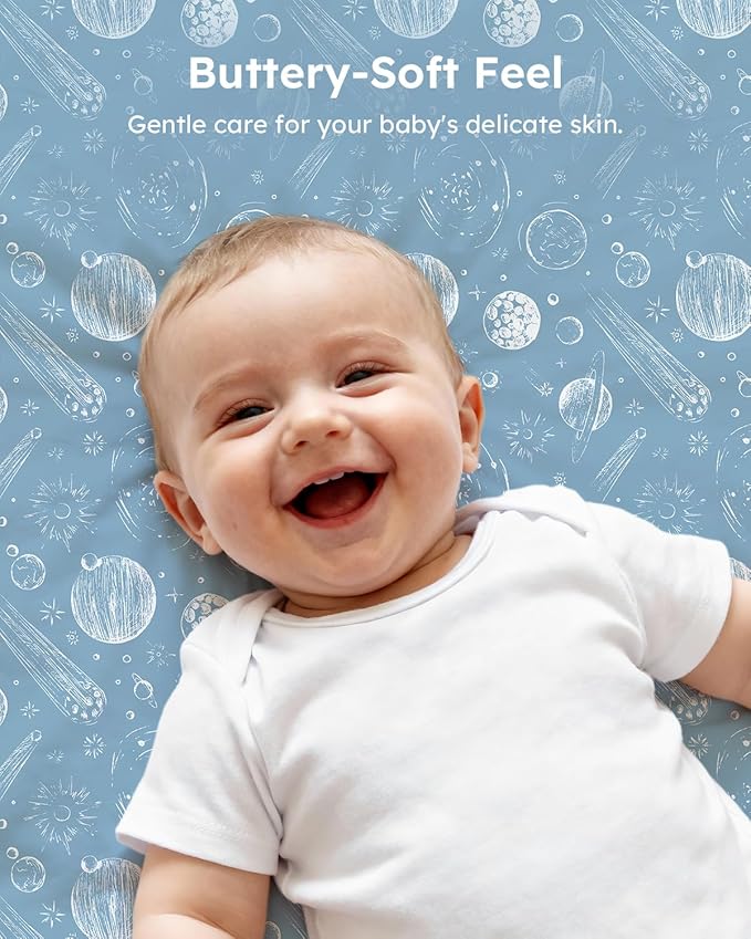 Baby Crib Sheets for Boys Girls, 28x52x8in Fitted Crib Sheet Neutral 3 Pack for Standard Crib and Toddler Mattress, Breathable Soft Microfiber Baby Sheet Green Gray Constellation