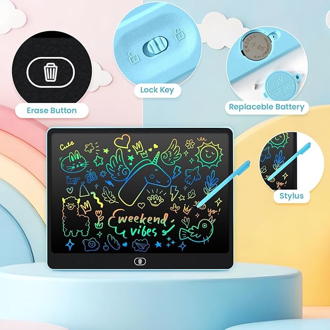 cimetech LCD Writing Tablet for Kids, 16 Inch Doodle Board Drawing Pad, Toddler Travel Essential, Toys for Ages 2-4, Road Trip Activities Airplane Toys, Birthday Boy Girl Gifts Blue