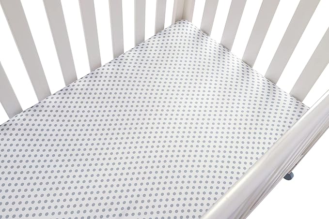 Onacosht Pack n Play Sheets 2 Pack Stretchy Jersey Knit Playard Fitted Sheets Portable Mini Crib Sheets Set, Convertible Playard Mattress Cover, White and Grey, Stripes and Dots