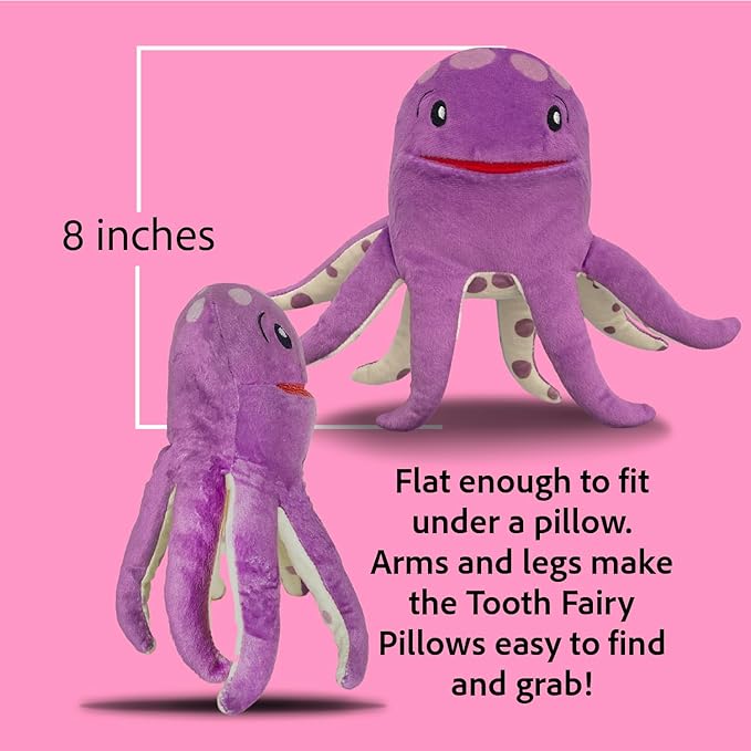 Bubbles Octopus Tooth Fairy Pillow and Book Bundle | 8" Plush with Pocket for Lost Teeth & Hardcover Storybook w/Tracker, Q&A for Boys Girls Children of All Ages
