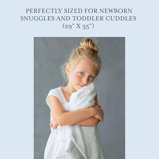 Little Giraffe Baby Blanket - Luxe Soft Blanket with Satin Trim - Baby Stroller Blanket - Newborn Baby Essentials & Baby Gifts - 29x35" - White