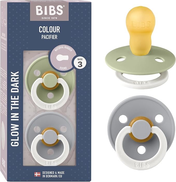 Bibs Pacifiers Color Collection, Set of 2 BPA-Free Latex Pacifiers Made in Europe, Round Nipple Baby Pacifier.