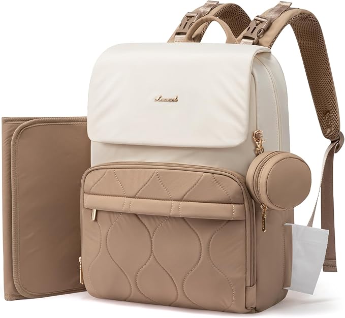 LOVEVOOK Diaper Bag Backpack, Baby Travel Bags for Boys & Girl, Toddler Waterproof Diaper Bag w/Changing Pad (Beige khaki, 17.3''-Large)