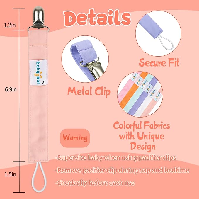 babygoal Baby Girl Pacifier Clips, 6 Pack Solid Color Pacifier Holder Clips for Boys and Girls Fits for Most Pacifier Styles and Binkies 6MP23