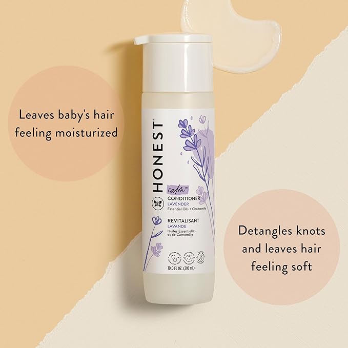The Honest Company Silicone-Free Conditioner & 2-in-1 Cleansing Shampoo Body Wash Duo Gentle for Baby, Naturally Derived, Lavender Calm, 20 fl oz