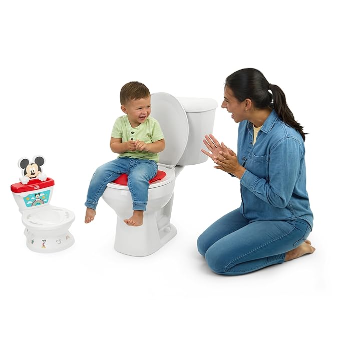 Bright Starts Disney Junior Mickey Mouse My Size Potty Training Toilet, Toddler Potty Chair with Flushing & Cheering Sounds, Removable Seat with Splash Guard & Handles, Ages 18+ Months, Up to 50 lbs