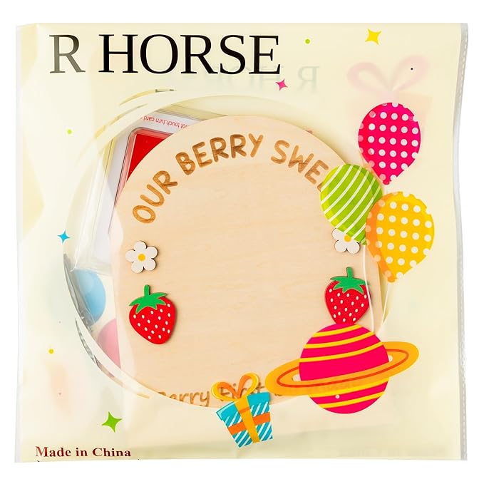 R HORSE Baby's 3D Berry First Birthday Footprint or Handprint Art Sign, Our Berry Sweet DIY Wooden Hanging Decoration, Newborn Keepsake Craft Gift for Unisex Baby First Birthday Baby Shower Photo Prop